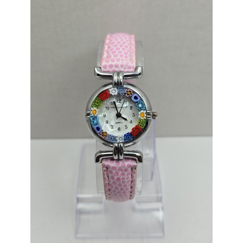 Uno Alla Volta Murano Glass Millefiori Womens Watch Pink Leather New Battery MOP